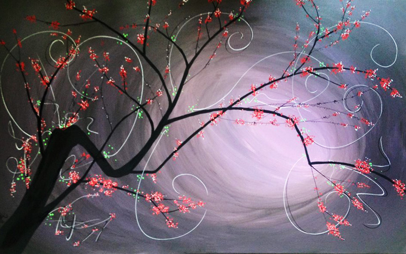 West Seattle Acrylic Painting Branch and Sky