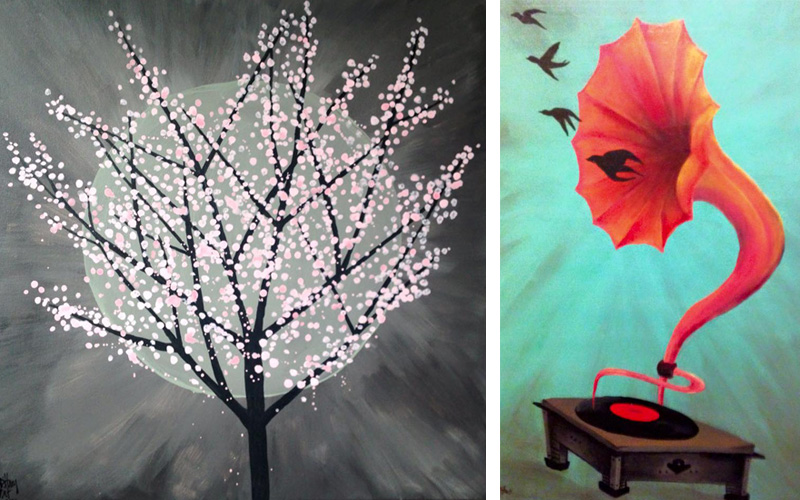 West Seattle Acrylic Painting Abstract Phonograph and Cherry Tree